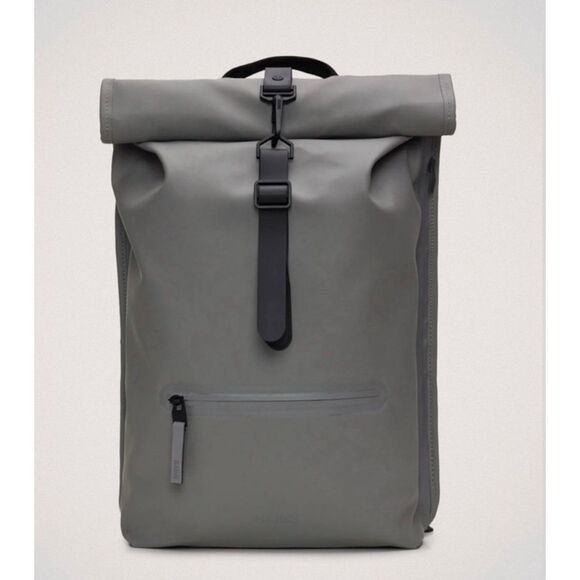 Rains Rolltop Rucksack Backpack in Metallic Grey NWT - Picture 1 of 7